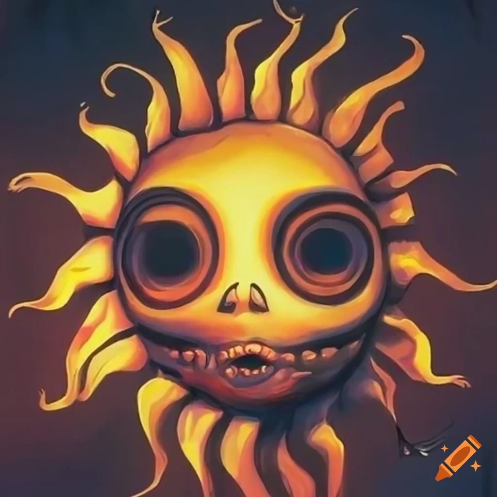 Tim Burton style depiction of a big sun