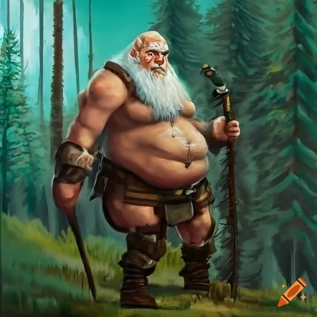 painting of an elderly barbarian man in the taiga