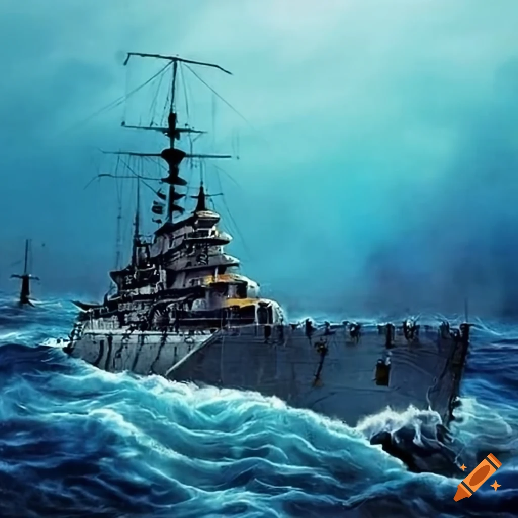 image of a naval battle in the Pacific during the early 1940s