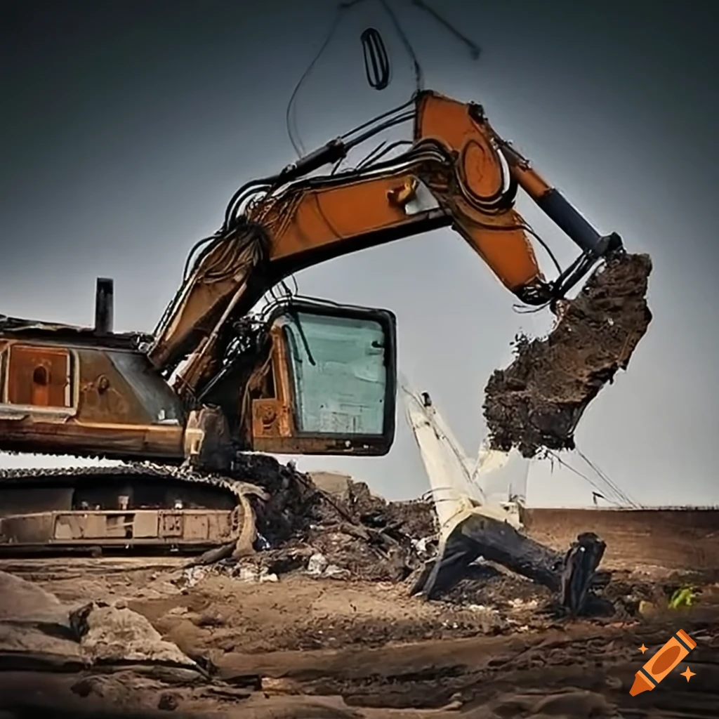 excavator damaging underground cable and pipe