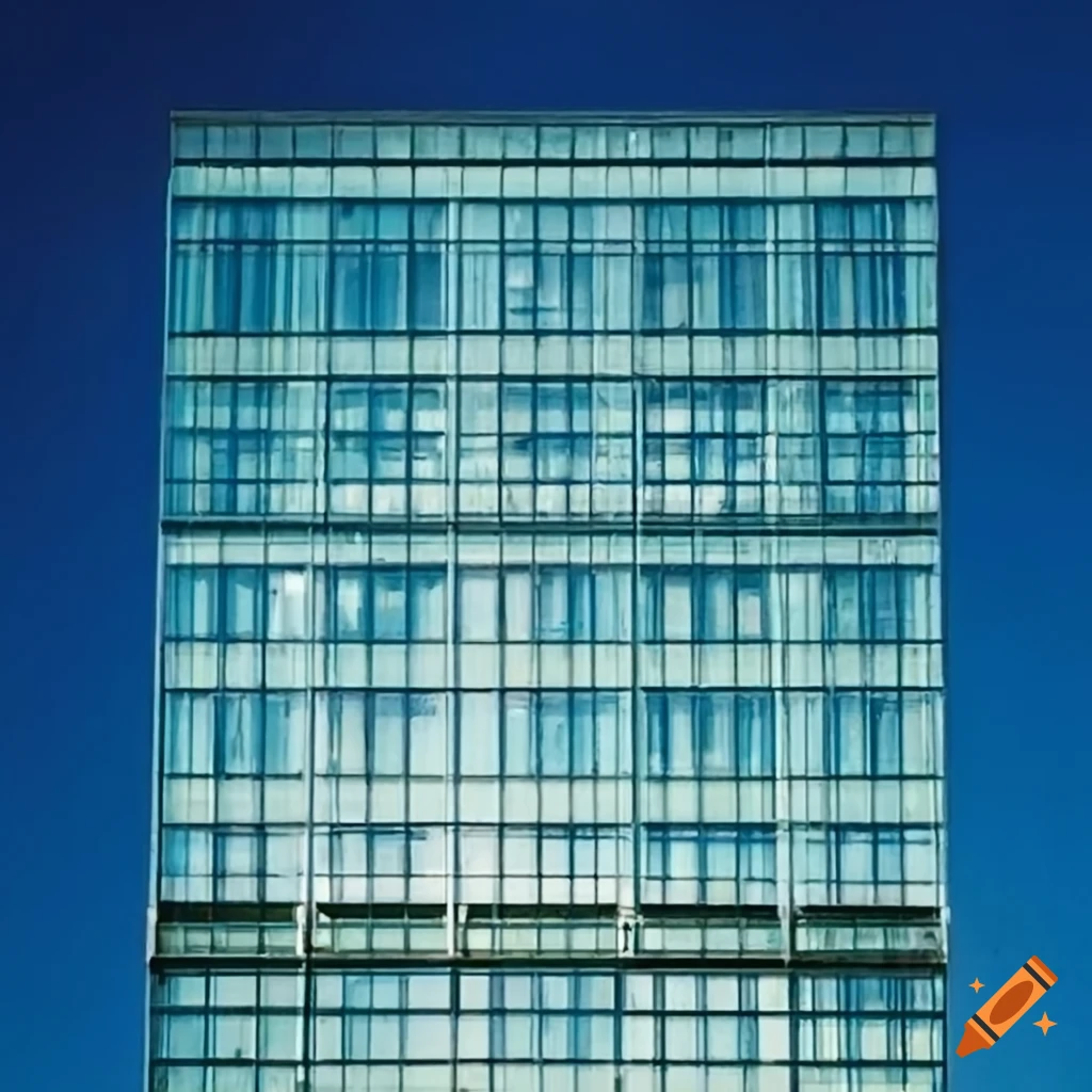 front view of a glass building from the 1960s