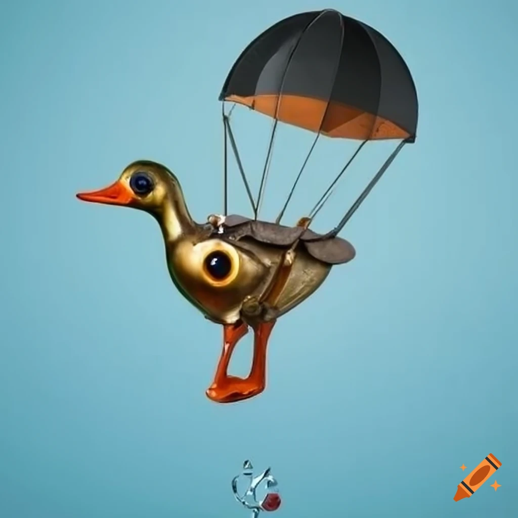 clockwork metal duck with parachute