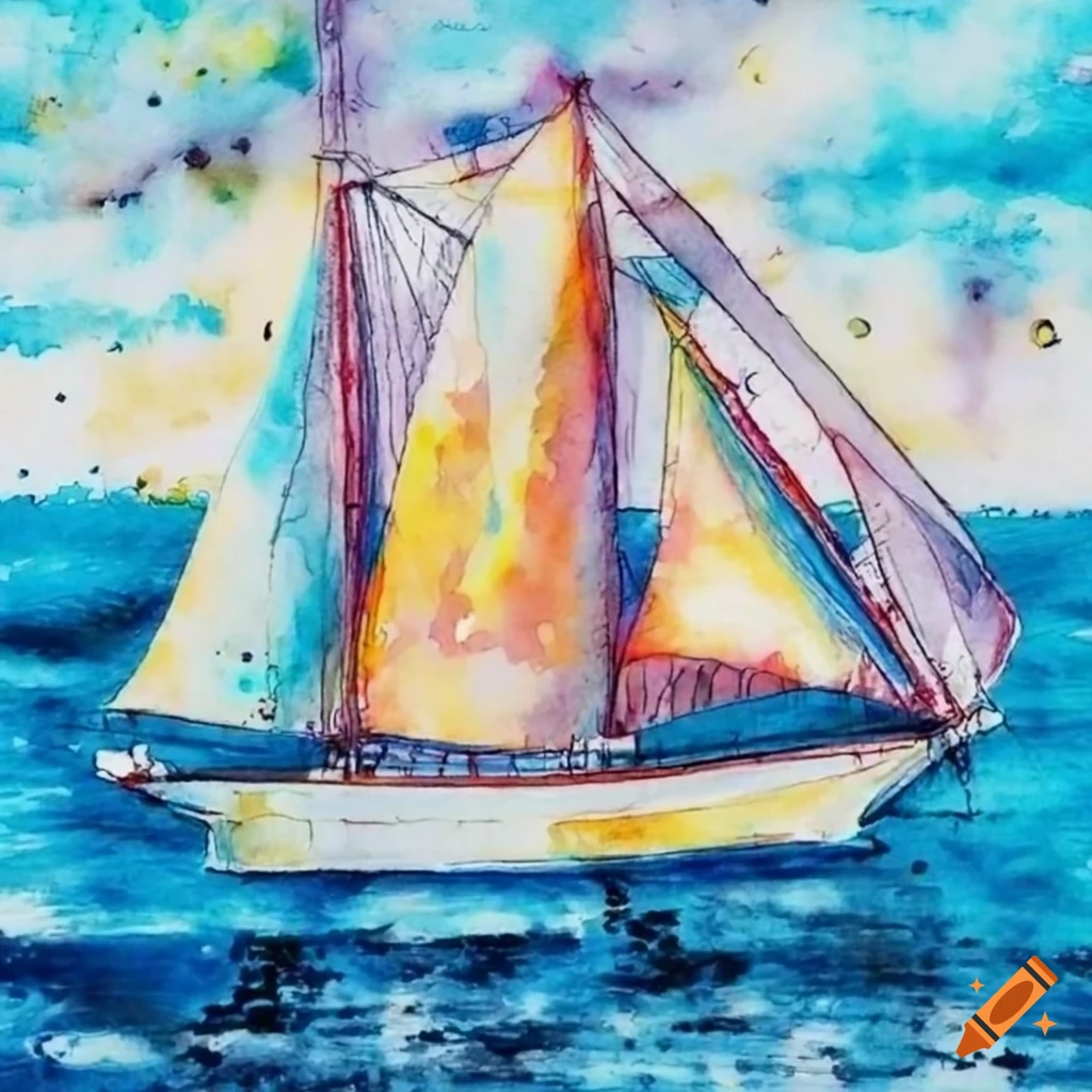 pencil drawing of a sailboat by the sea