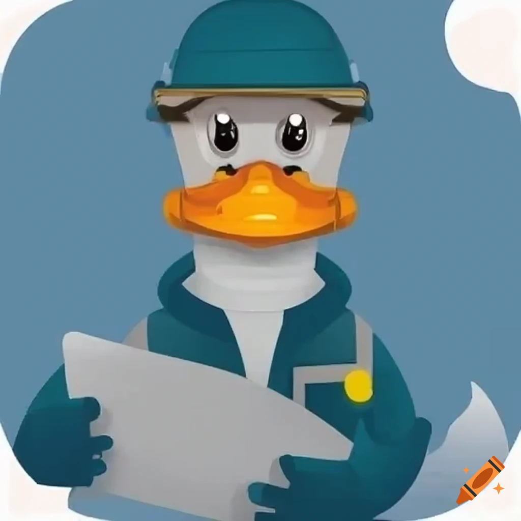duck wearing a hard hat holding a blueprint