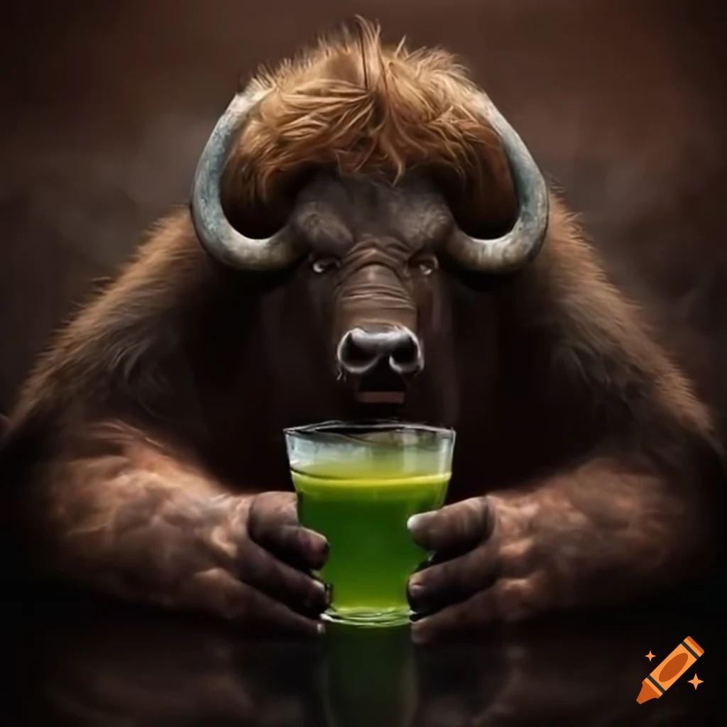 buffalos drinking at a bar