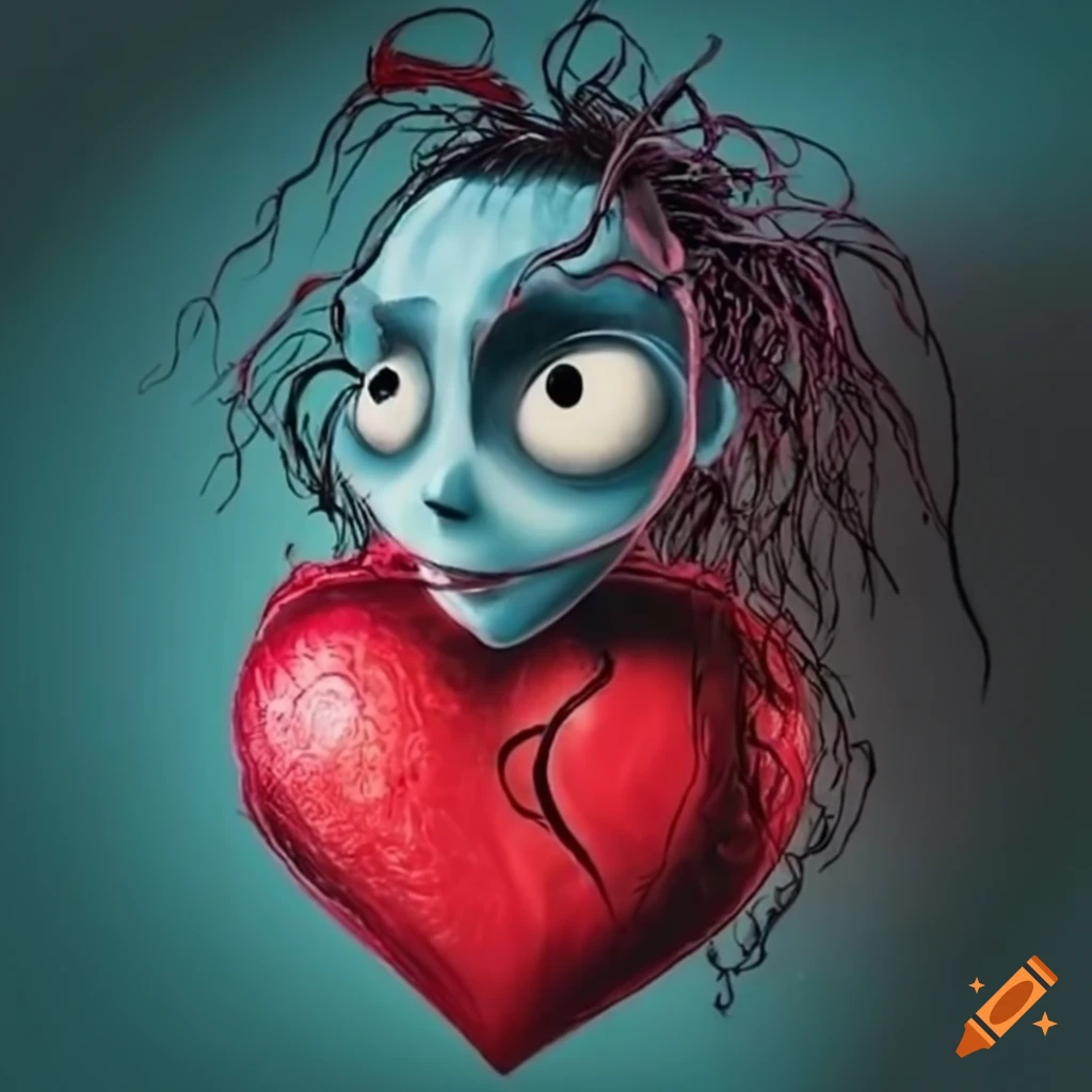 Tim Burton style heart illustration