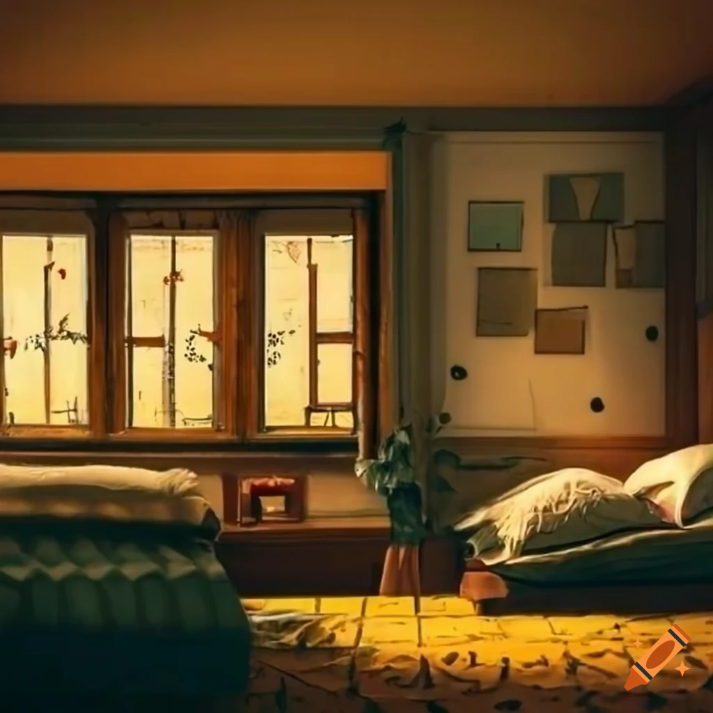 vintage dorm room with neatly made beds and books