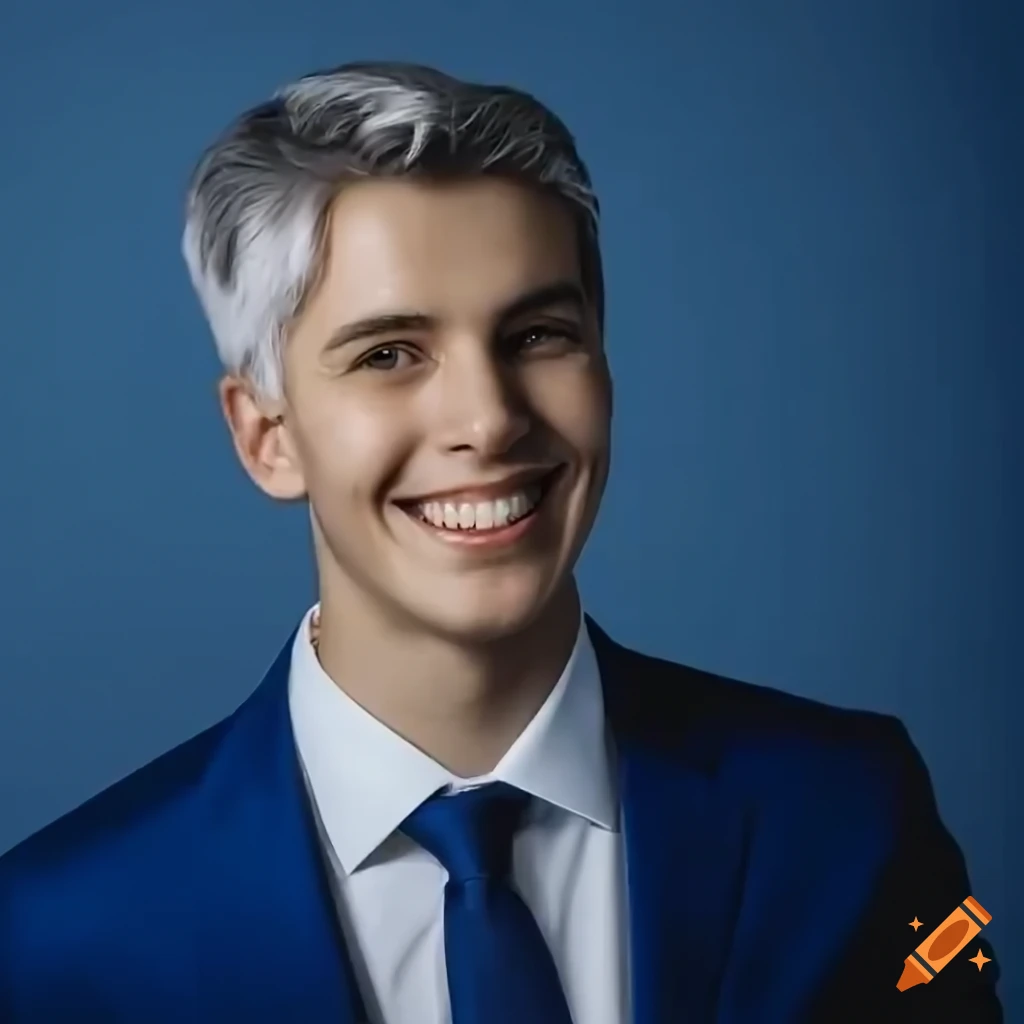 young male politician in blue tuxedo