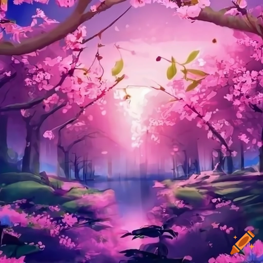 sakura blossoms in a bright and dreamy landscape