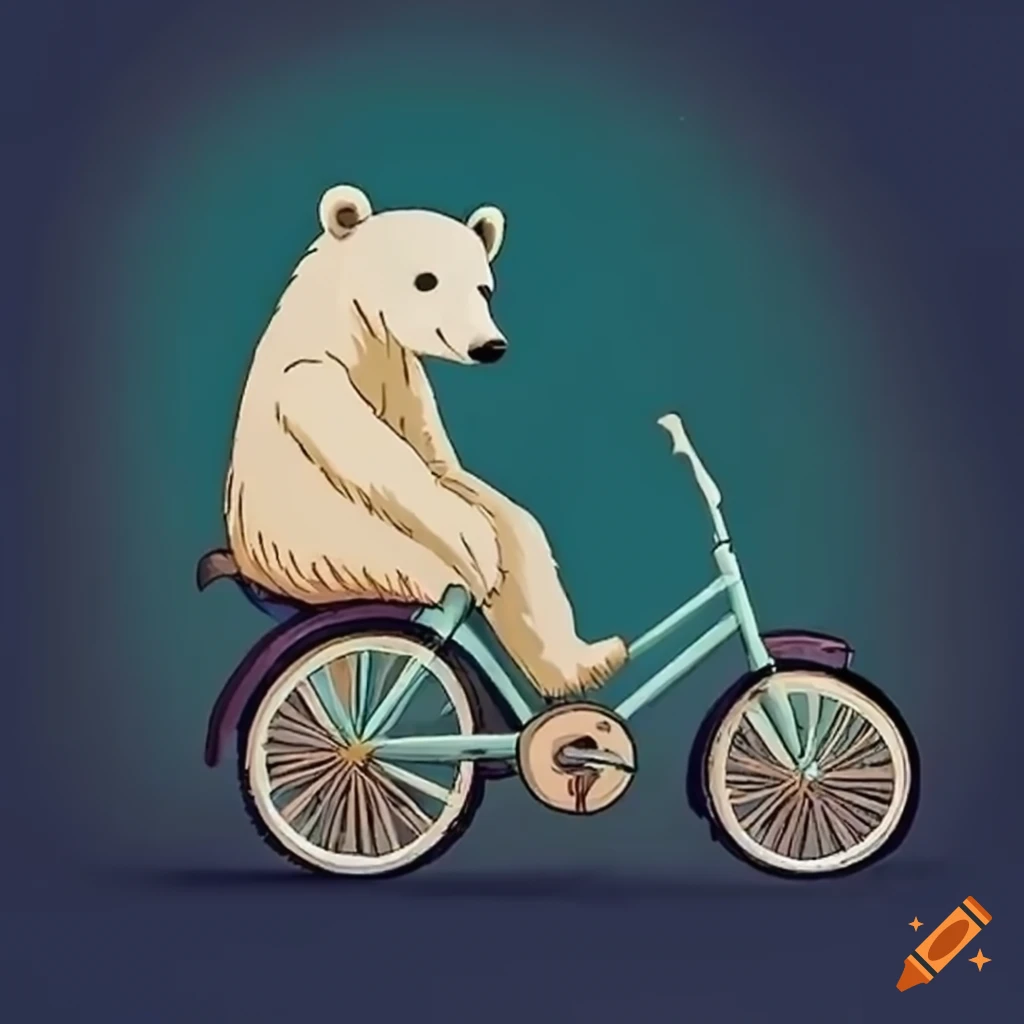polar bear riding a bicycle in Studio Ghibli style