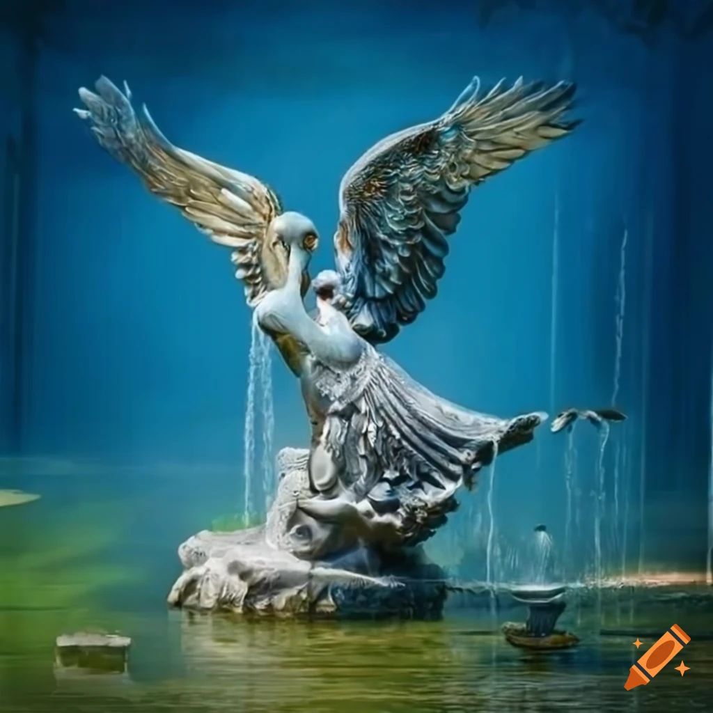 silver peacock statue in a beautiful garden