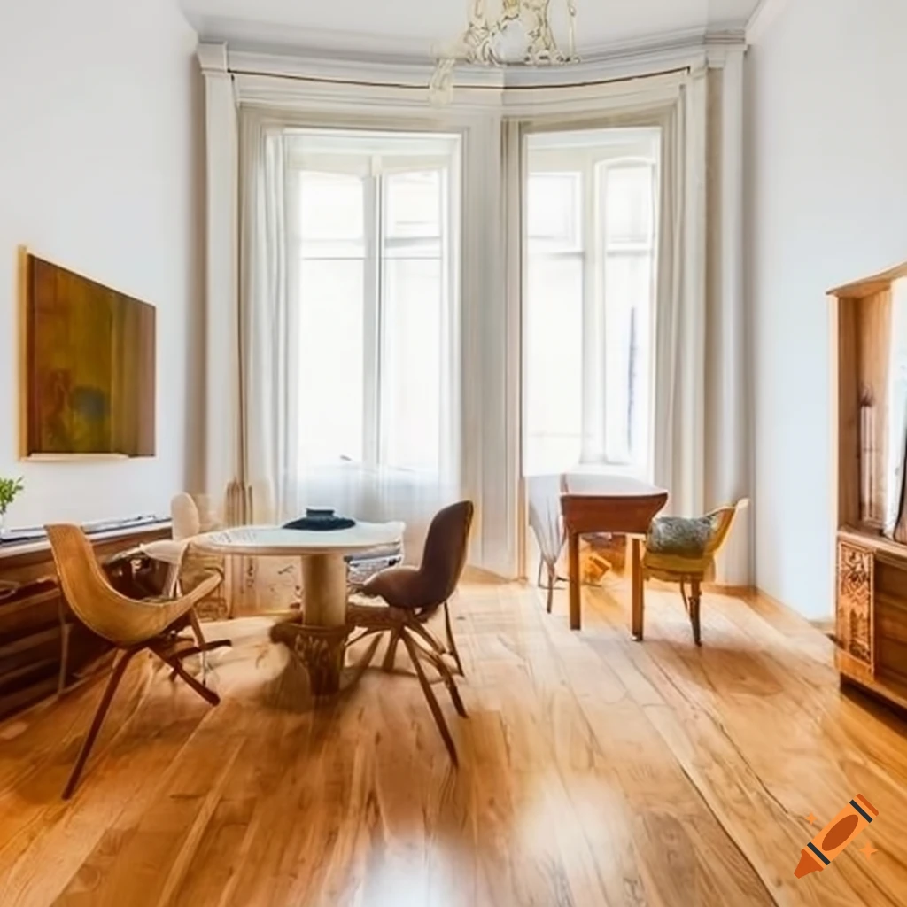 interior of an old Vienna apartment with mid-century modern furniture