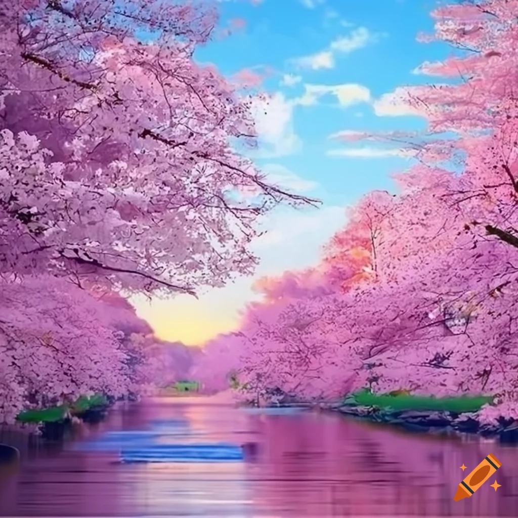 bright and beautiful sakura landscape
