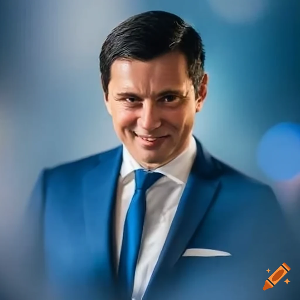 European male politician in a blue tuxedo