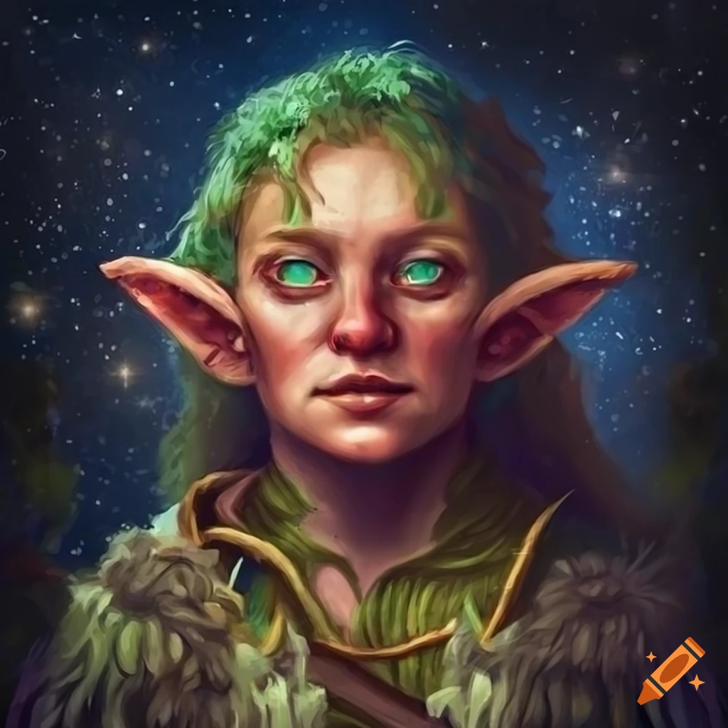 portrait of a halfling druid with intense eyes