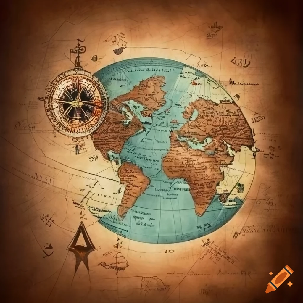 leather map of the world with compass