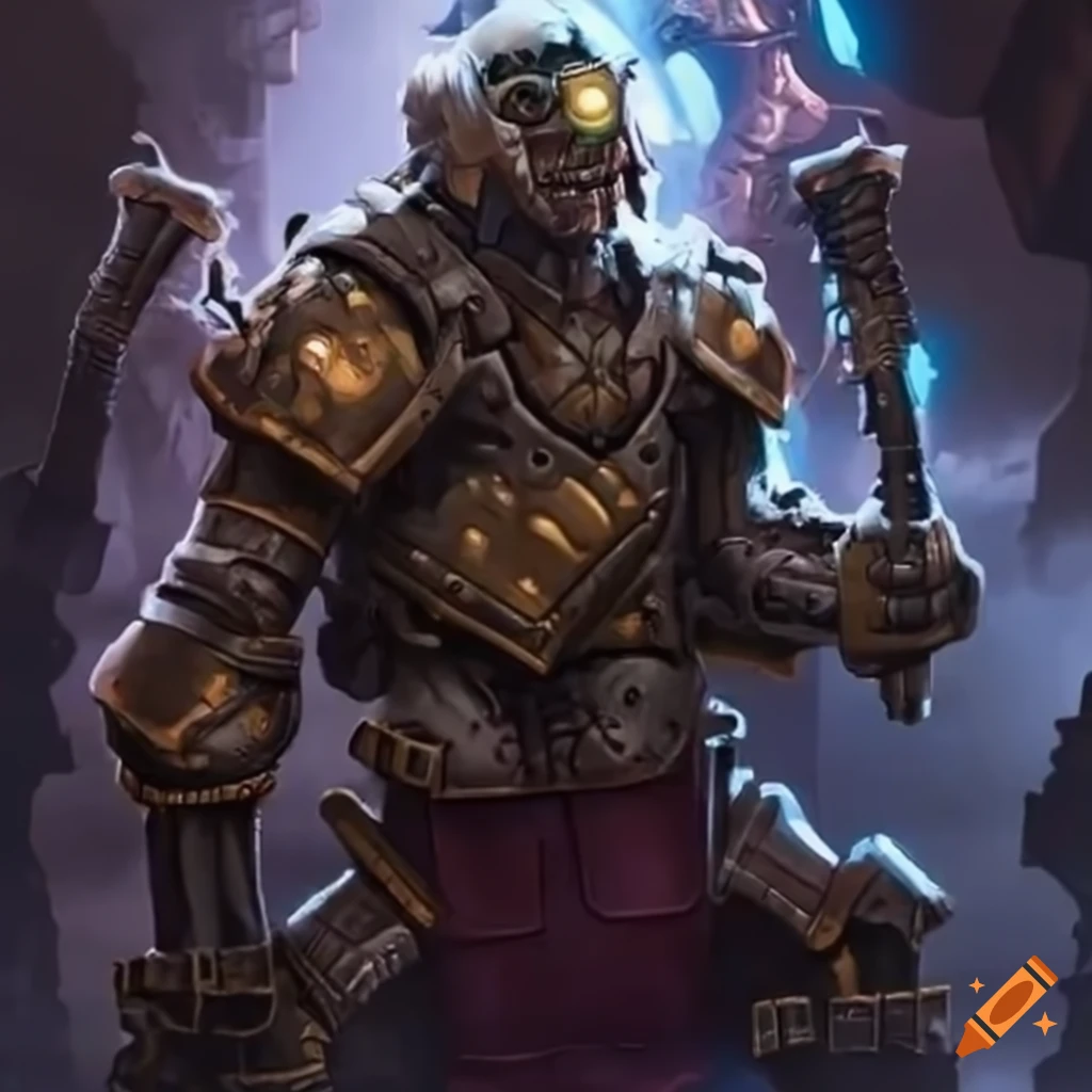 Image of a unique warforged assembled with robotic components on Craiyon