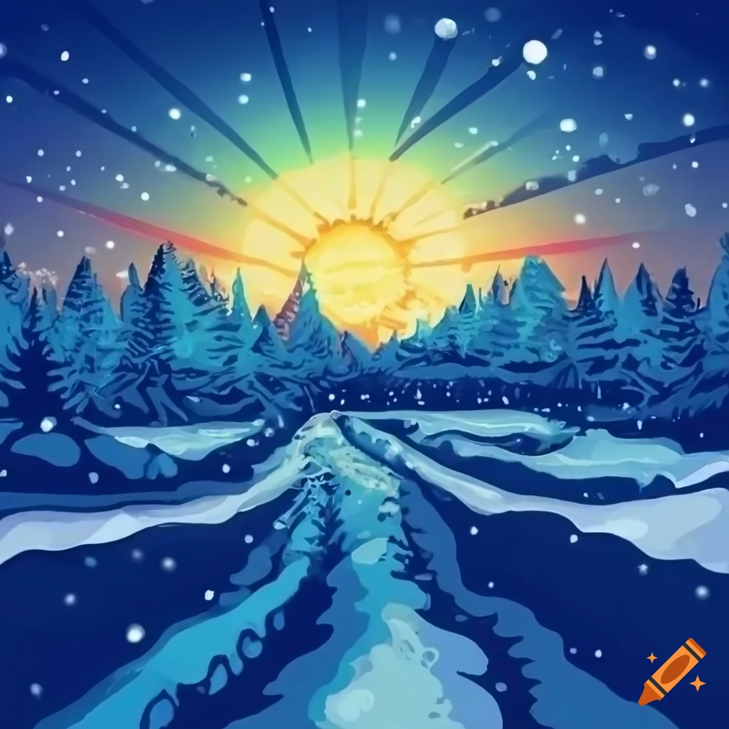 esoteric snowy landscape with path and blue sky