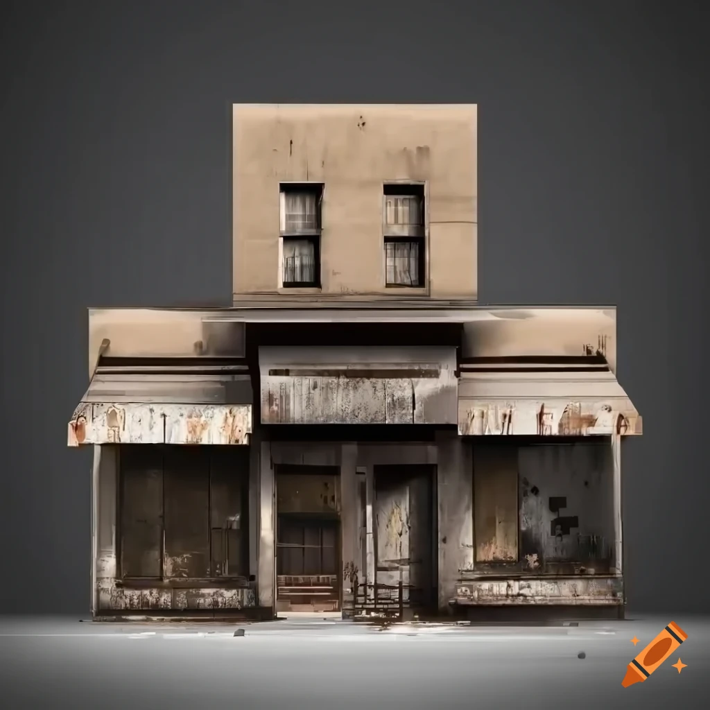 gritty 2D storefront facade in a New York style urban environment