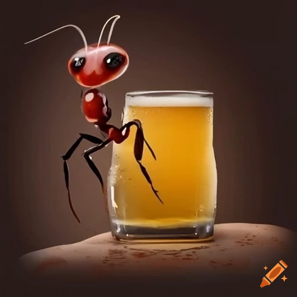 beer label with a ant drinking beer
