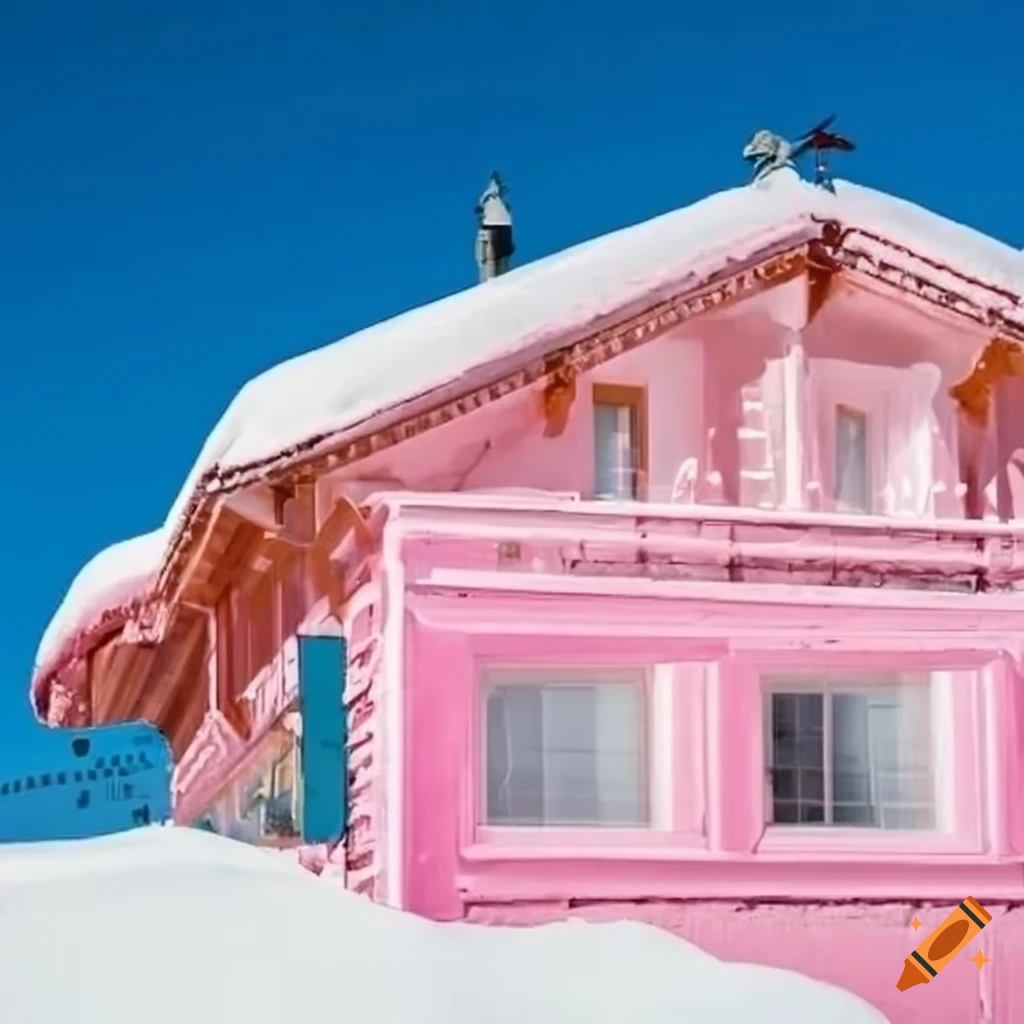 image of a light pink ski chalet