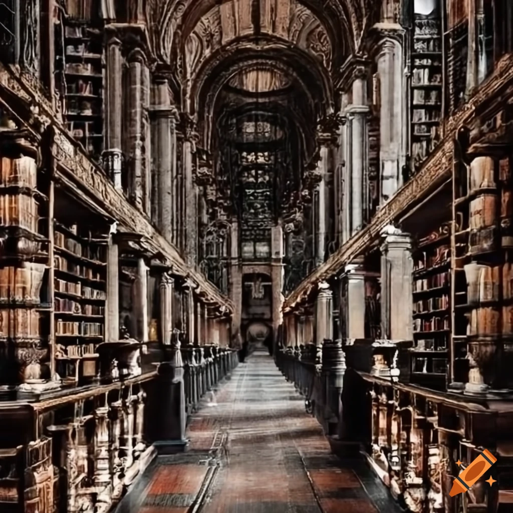 interior of a dark academia library