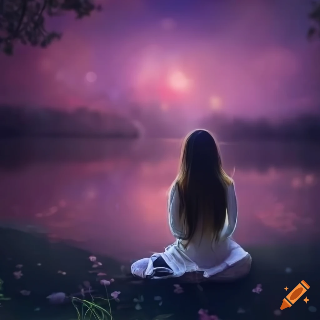 sakura pond with magical lights
