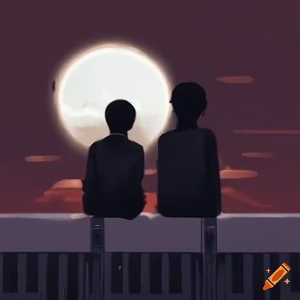 three boys enjoying a sunset on a rooftop