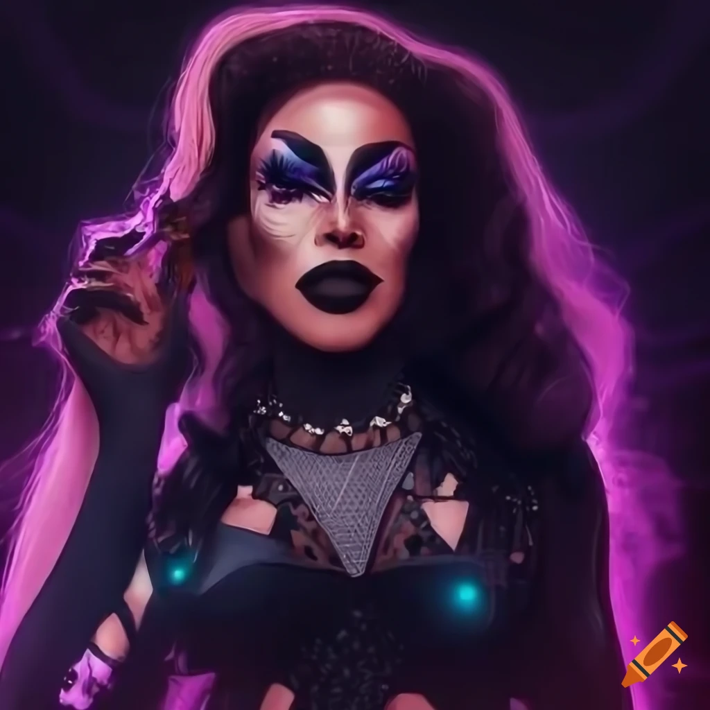 hyperrealistic makeup of a black drag queen dressed as an arcade machine