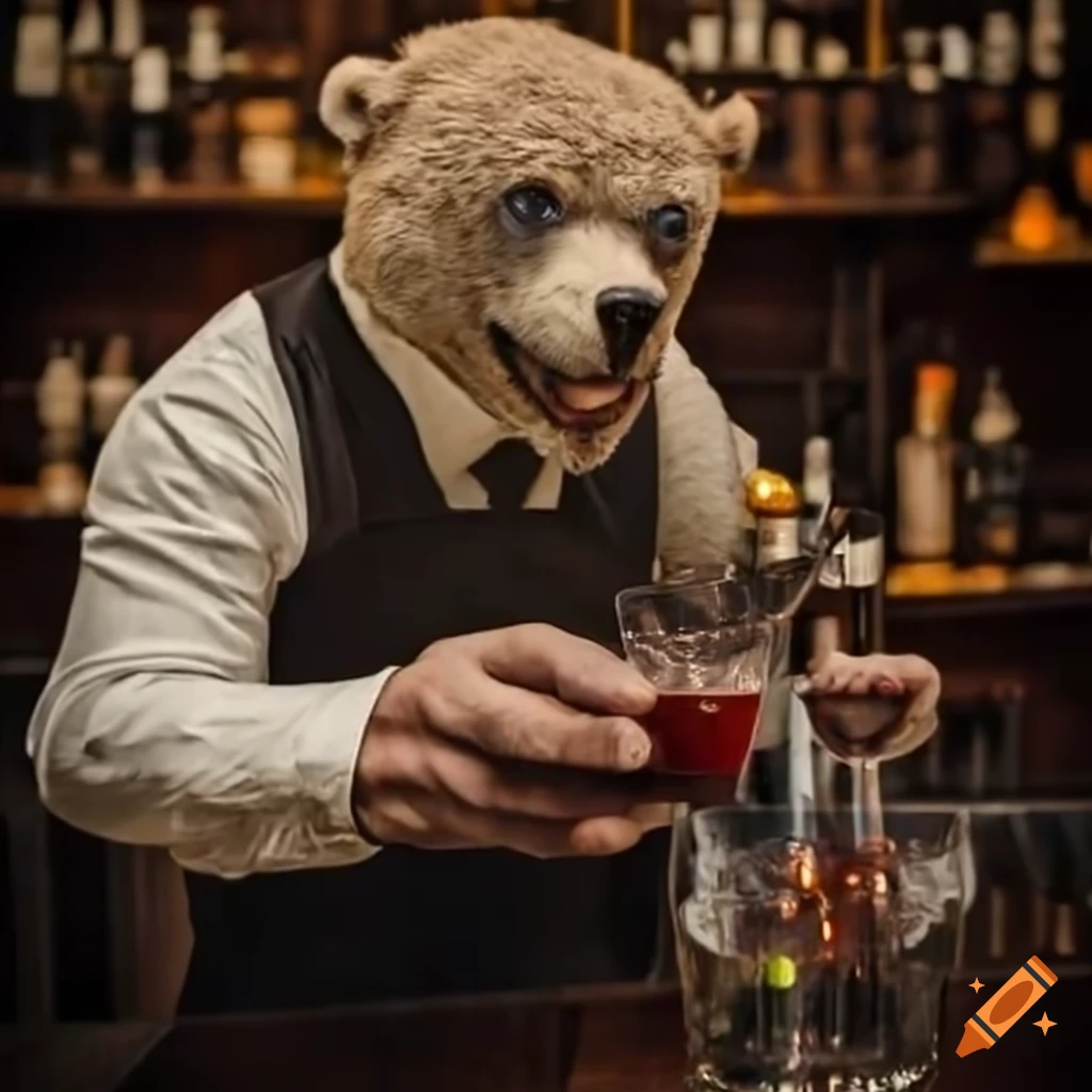 anthropomorphic Bear bartender