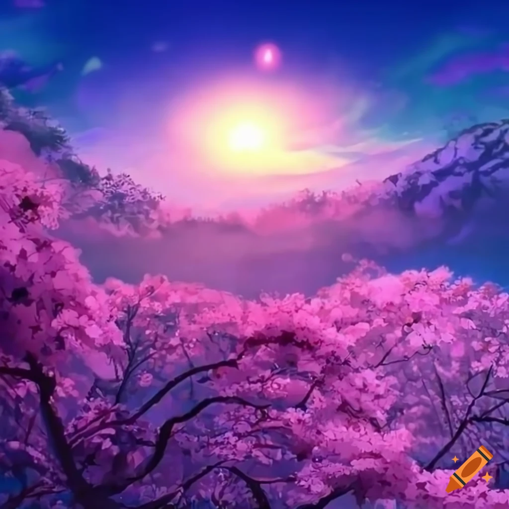 sakura blossoms in a bright and dreamy landscape