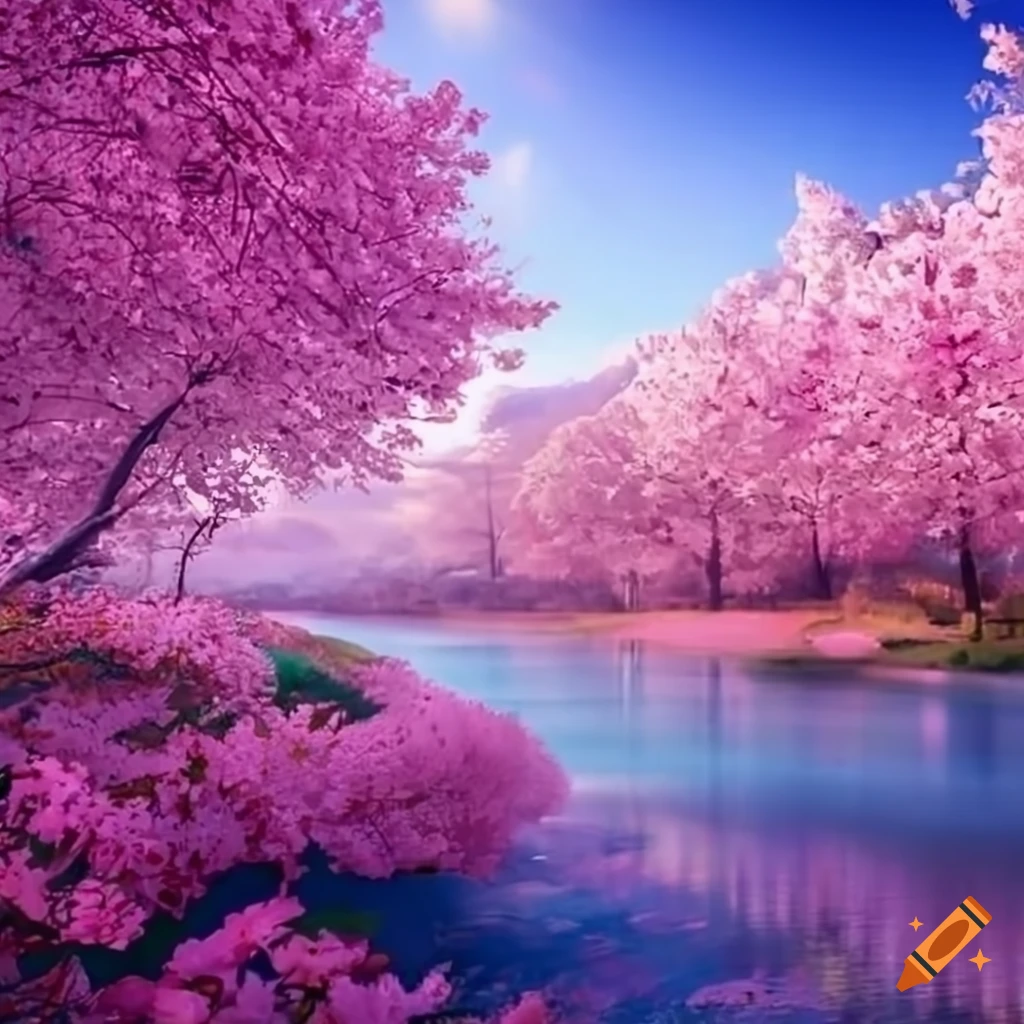 bright and beautiful sakura landscape