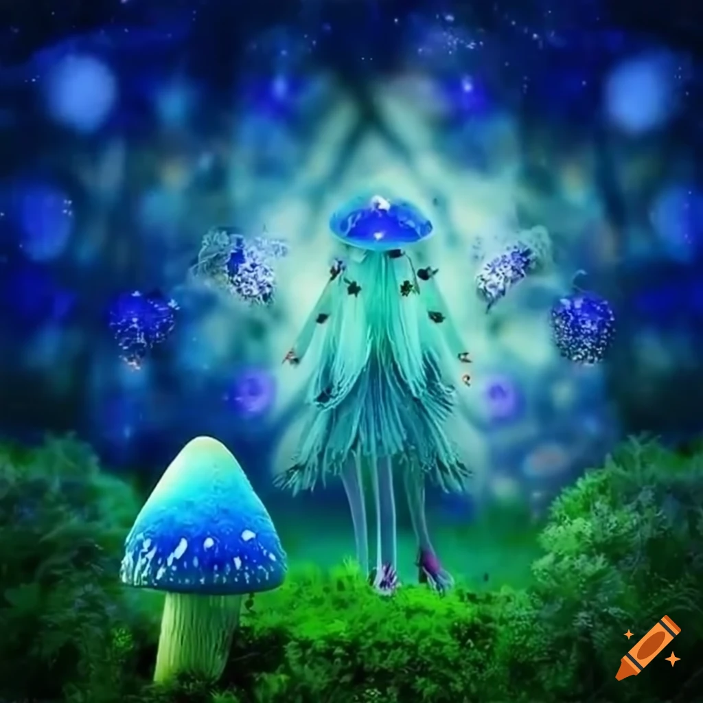 anime Alice in a magical mushroom forest