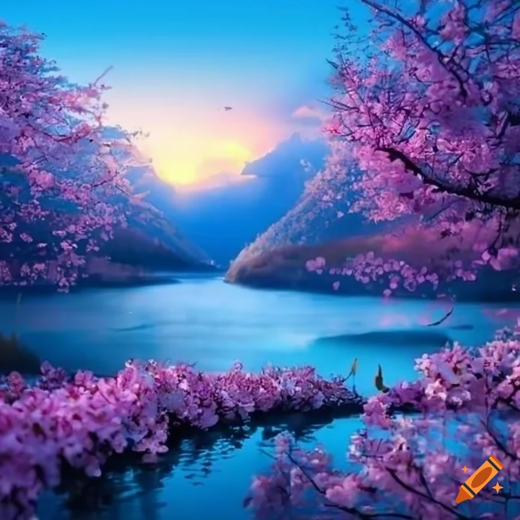 bright and beautiful sakura landscape