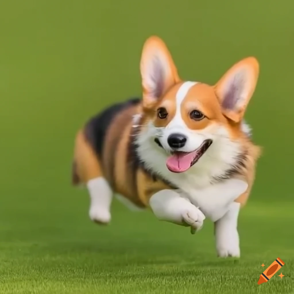 cute anime corgi running on grass