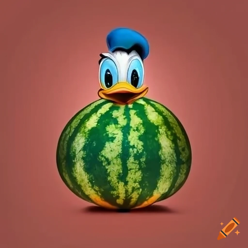 Donald Duck holding a watermelon