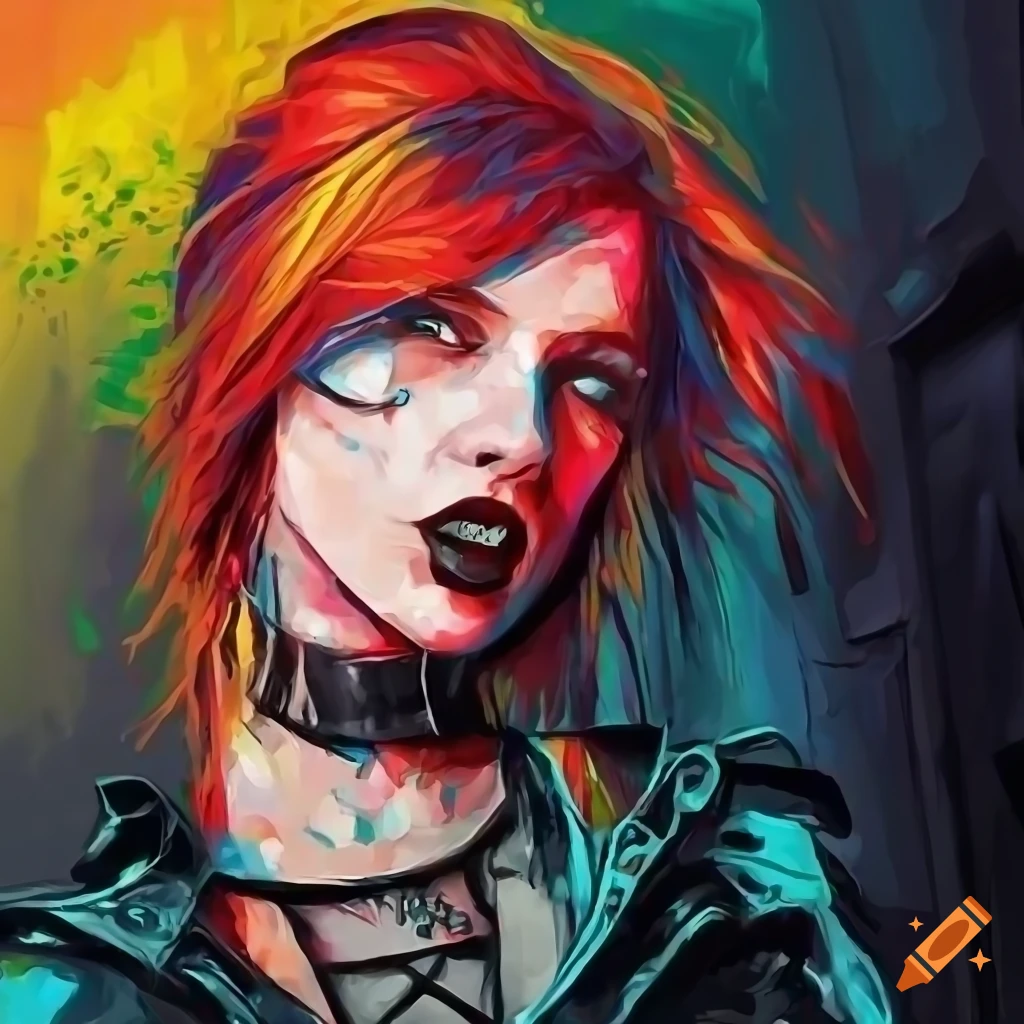 alternative cyberpunk woman with red hair