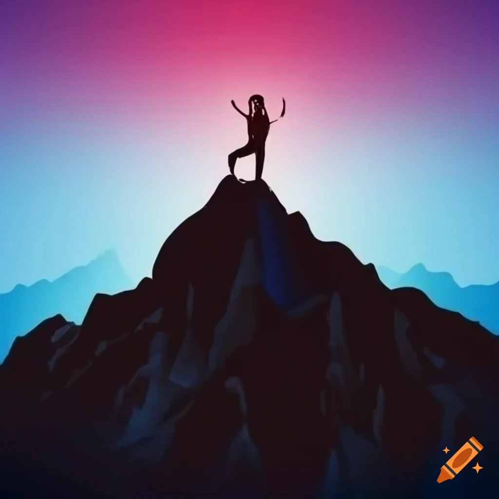 illustration of a person climbing a mountain with determination