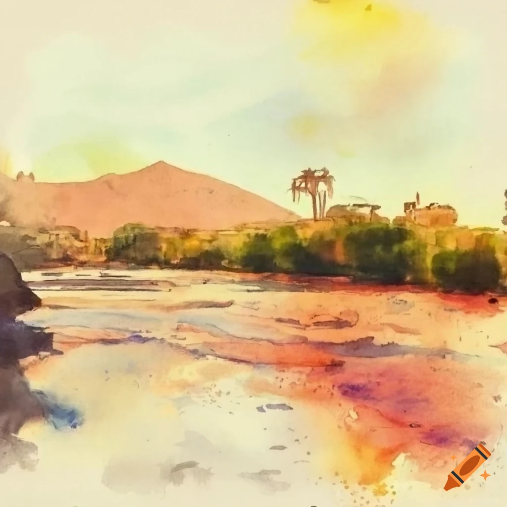 watercolor painting of Nazas River in Mexico