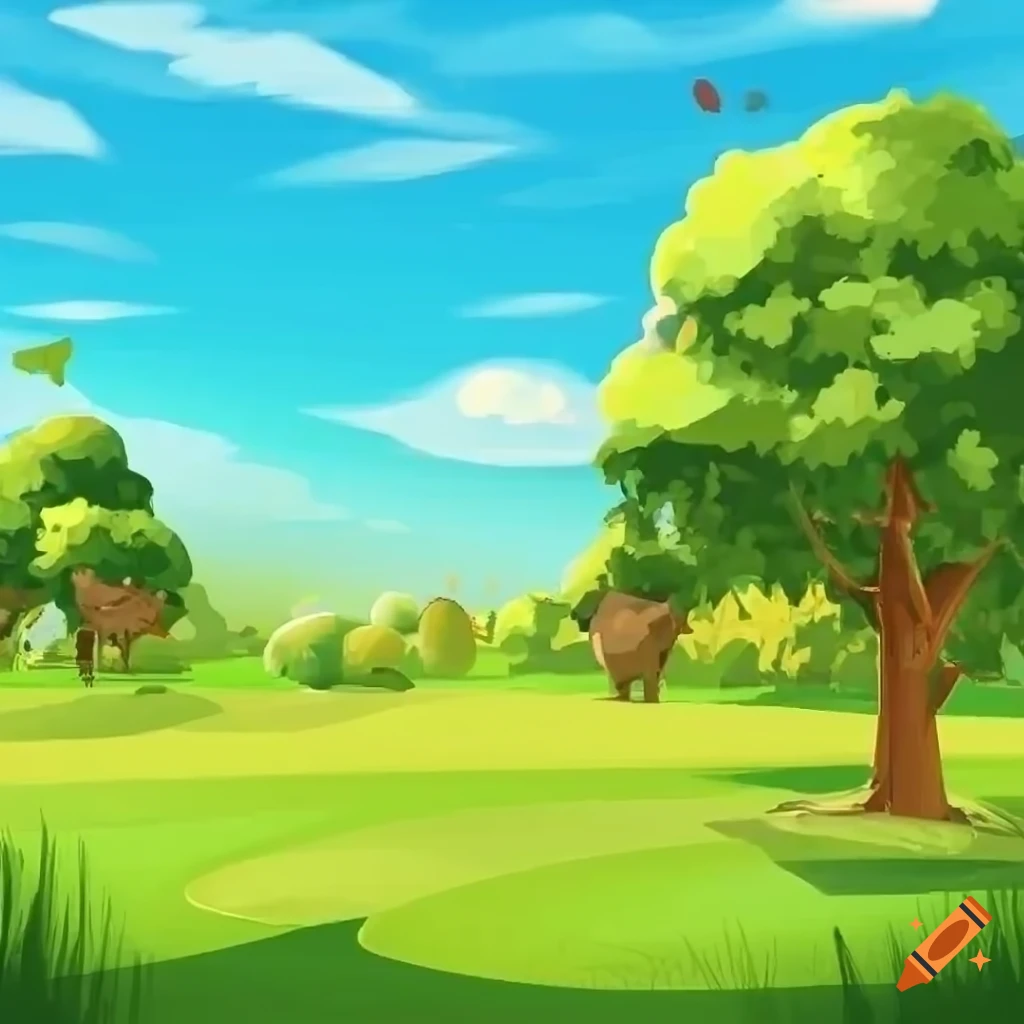 sunny game background with orchard