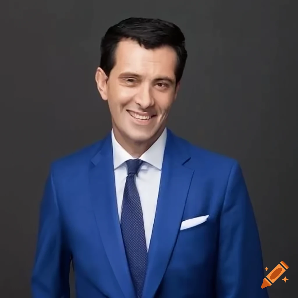 European male politician in a blue tuxedo