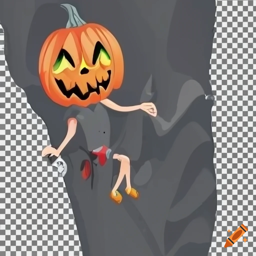 cartoon rock climber with pumpkin head