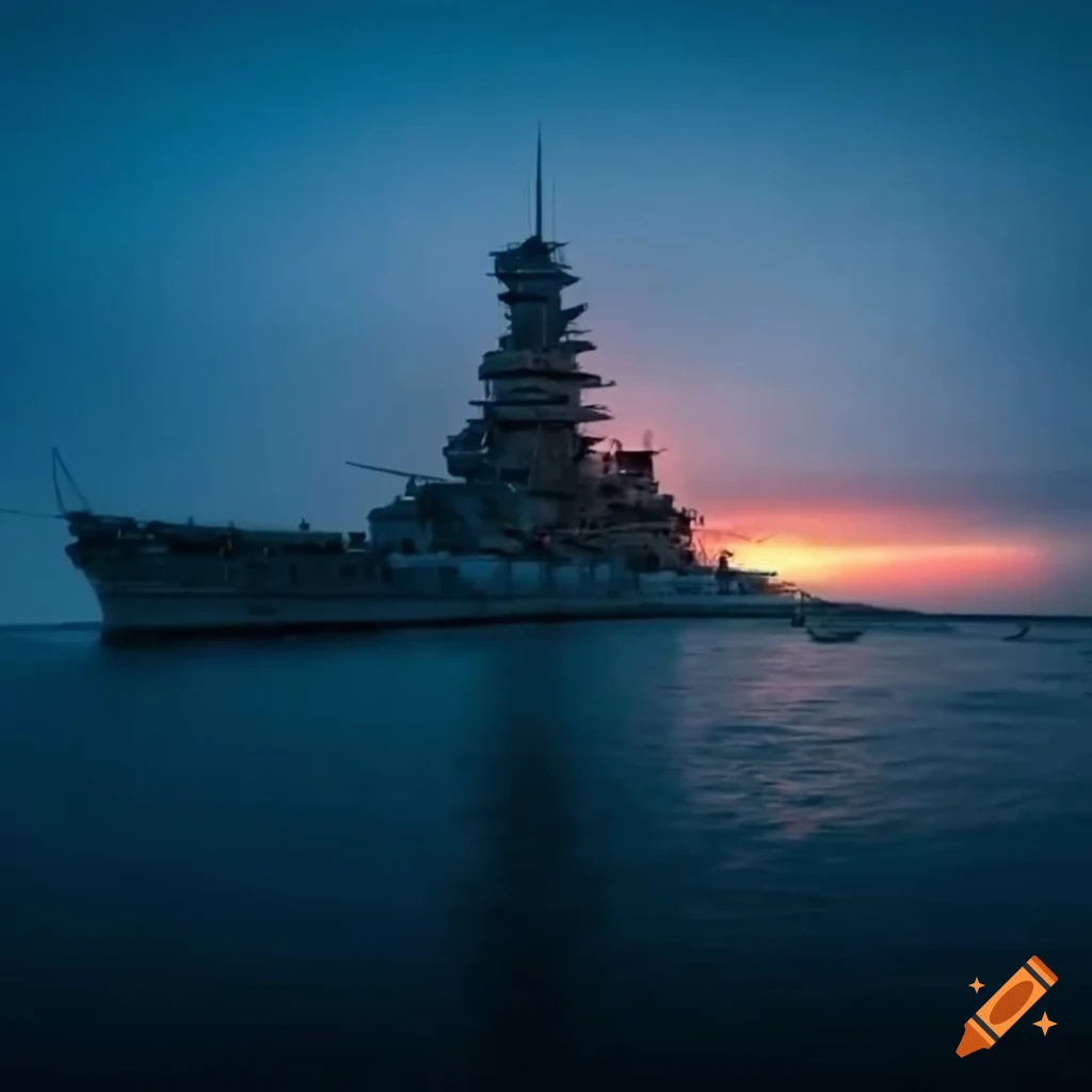 sunset battleship on rough sea