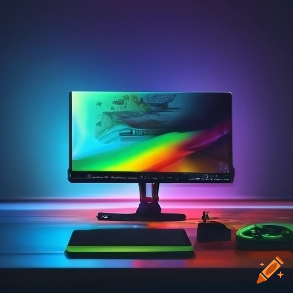 colorful and organized gaming desk setup