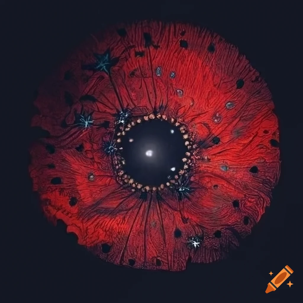 detailed illustration of poppies under a starry sky