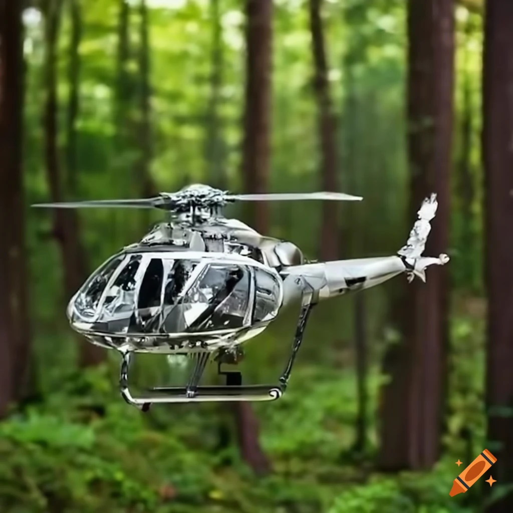 swarovski helicopter hovering in a forest