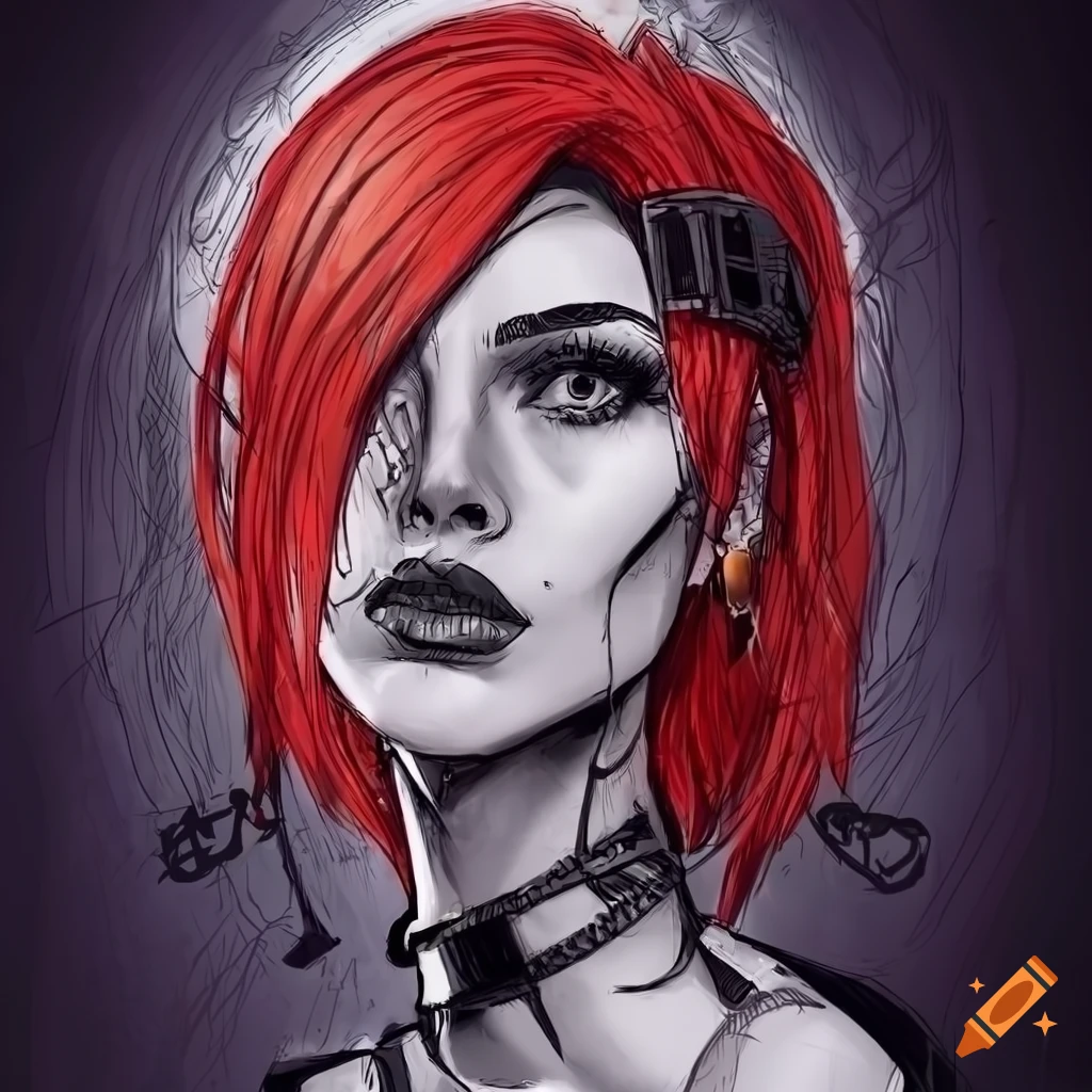 alternative cyberpunk woman with red hair