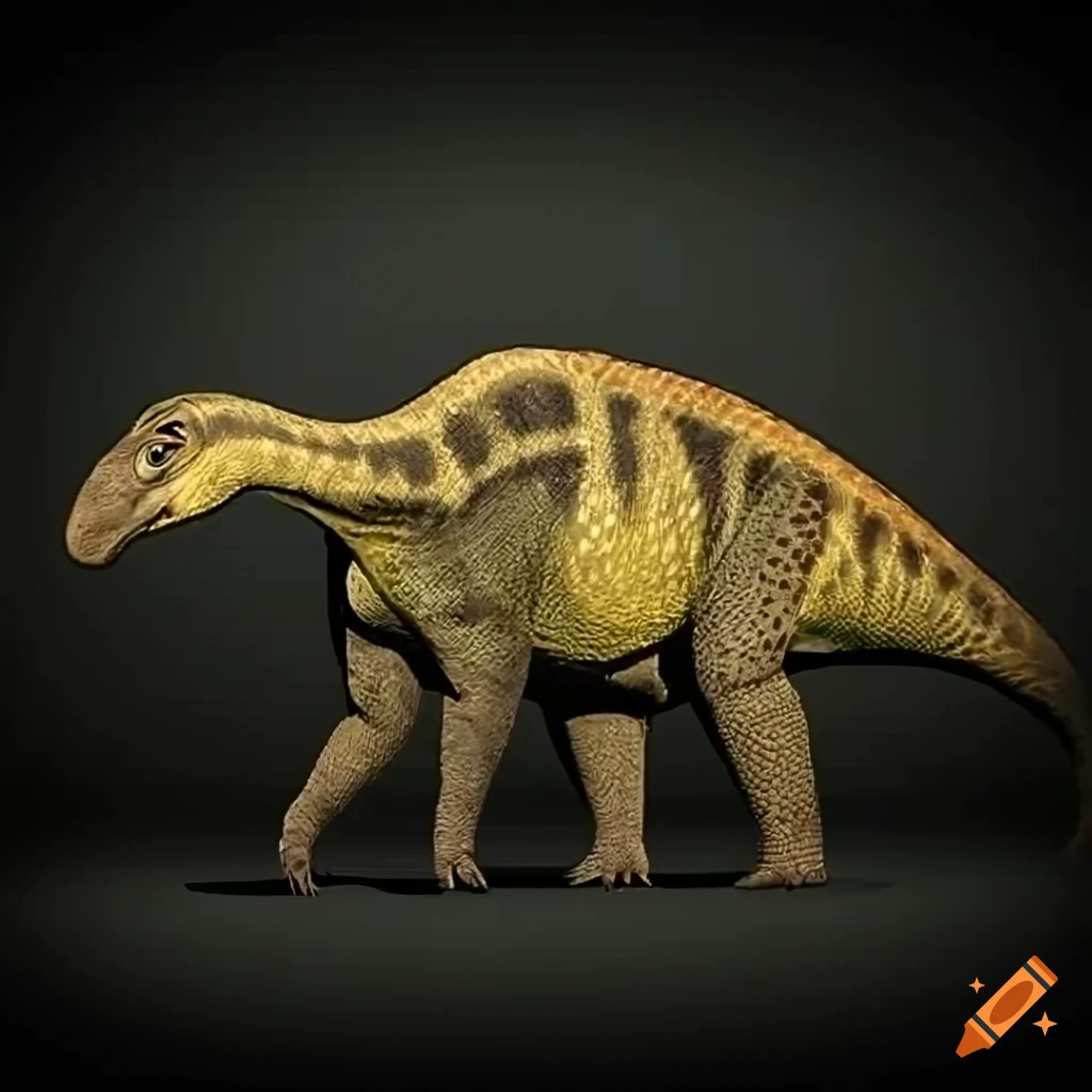 artistic depiction of a striped duckbilled dinosaur
