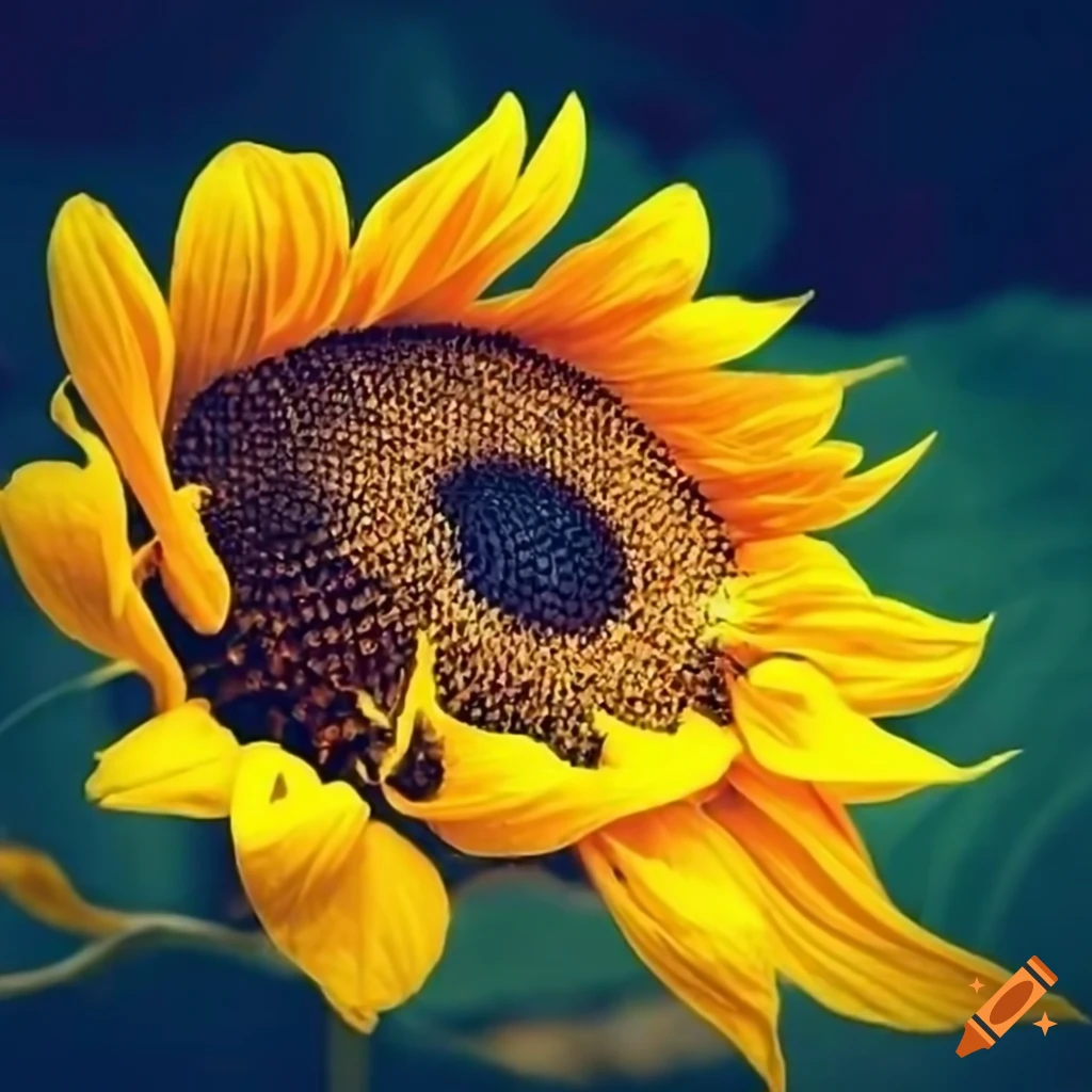 golden tear drops on a crying sunflower