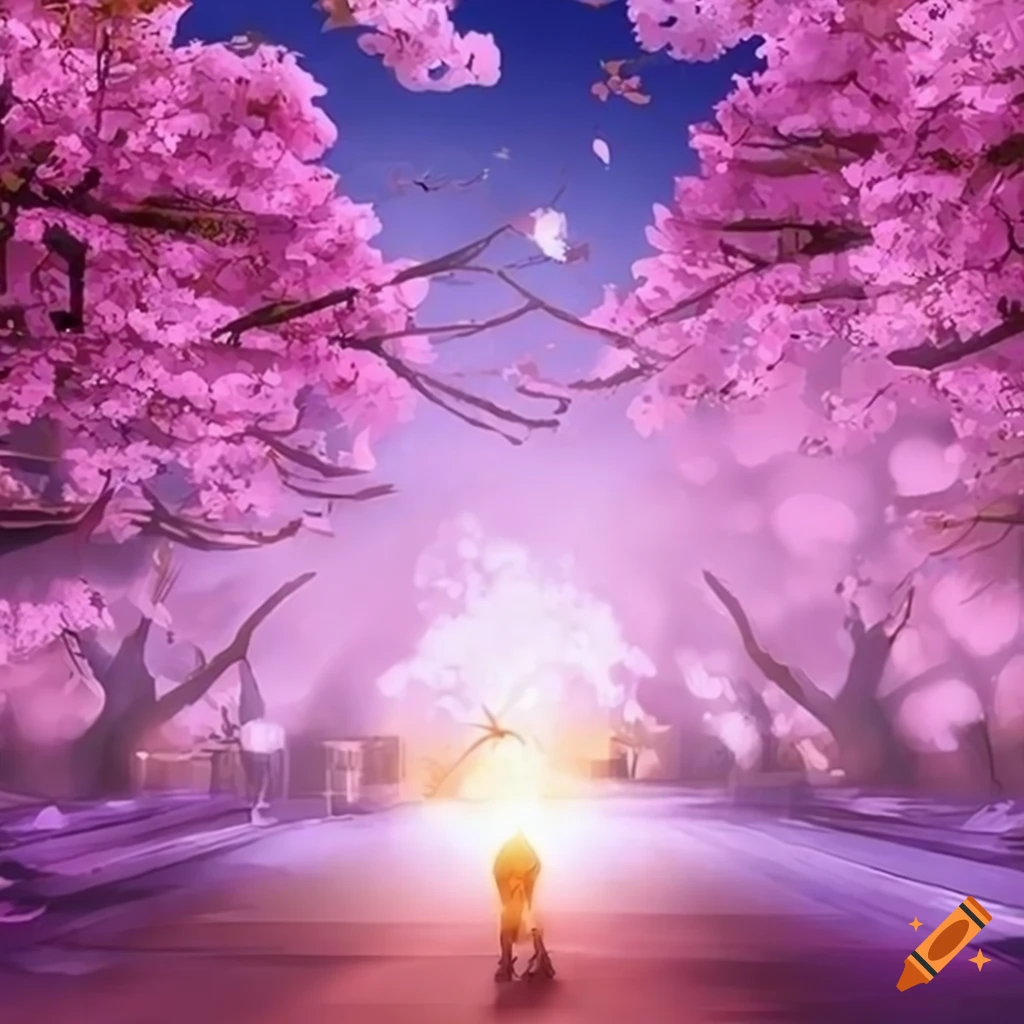 sakura blossoms in a bright and dreamy landscape